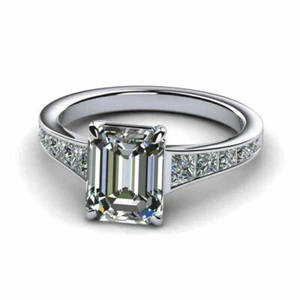 2.35Ct White Emerald Cut VVS1 Moissanite Engagement Ring 14k White Gold Size 6.5 - Picture 1 of 7