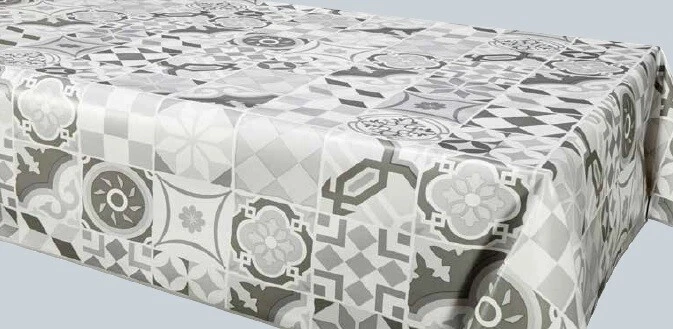 Nappe Toile cirée CARREAUX CIMENT gris - Rectangle 180 x 350 cm - Photo 1/1