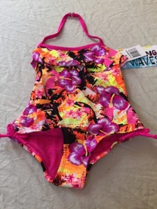 Breaking Waves Girls Palm Sketch Multi One-Piece Swimsuit Size 5 43 - Picture 1 of 5