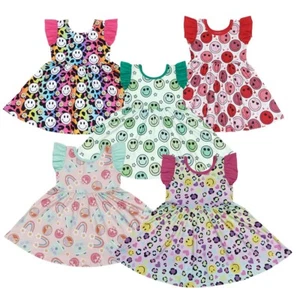 Toddler Girls New Boutique Flutter Sleeve Dress Summer Sunday Wear - Picture 1 of 6
