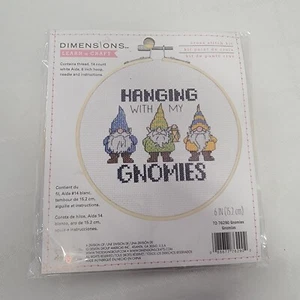Gnome Hanging with my Gnomies Cross Stitch Kit  6" Wood Hoop New #72-76290 - Picture 1 of 8