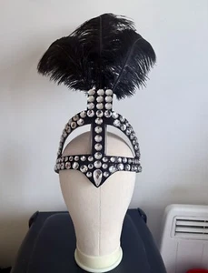 Black Rhinestoned Ostrich Feather showgirl headdress - Picture 1 of 7