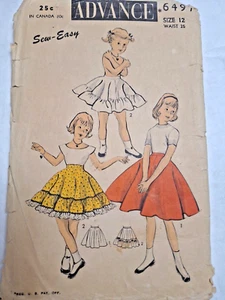 Skirt Ruffle Flare Full Swing 12 Girls Advance 6497 Sewing Pattern Cut VTG 50s - Picture 1 of 6