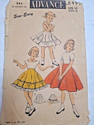 Skirt Ruffle Flare Full Swing 12 Girls Advance 6497 Sewing Pattern Cut VTG 50s - Image 1 of 4