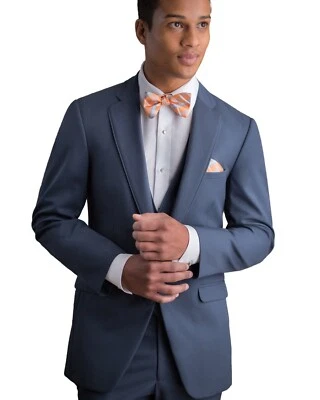 40R 34W Para Hombres Azul Pizarra Allure 3 Piezas Traje Chaqueta Frente Plano Pantalón y Chaleco Conjunto Foto 1 de 4