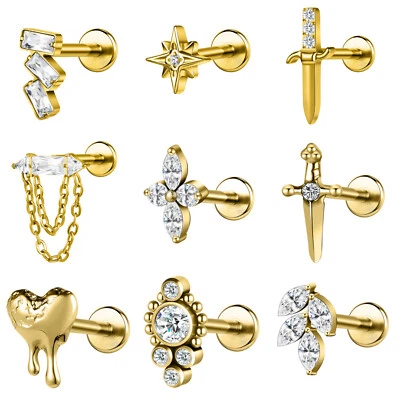 16G Titanium Steel Lip Stud CZ Tragus Labret Stud Monroe Medusa Piercing Jewelry - Image 1 of 4