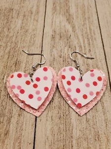 Valentine's Day Earrings Faux Leather Glitter Hearts Valentine's Earrings - Picture 1 of 1