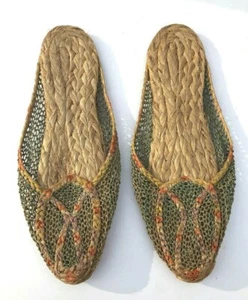 Vintage Antique 1940s Japanese straw + woven flat slip on slippers sz sm Lovely  - Picture 1 of 4