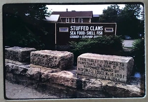 Milford CT Memorial Stone Bridge Vintage 1968 Kodachrome Slide Stuffed Clams - Picture 1 of 2