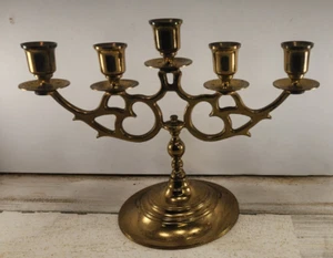 Witon Messing 5 Lichter Kerze 10x13" Kandelaber Vintage MCM 1950 Gothic schwere Patina - Bild 1 von 16