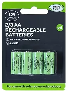 4 x Rechargeable 2/3AA Solar Light Batteries 200mAh 1.2V NiMH Smart Garden - Picture 1 of 1