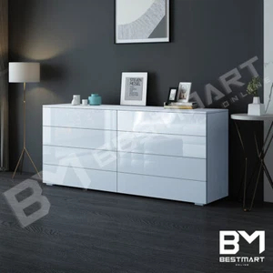 High Gloss 8 Drawer Chest Dresser Table Storage Cabinet Bedroom Furniture White - Picture 1 of 7