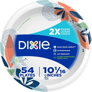 Large Paper Plates, 10 Inch, 54 Count, 2X Stronger*, Microwave-Safe, Soak-Proof, - Picture 1 of 12