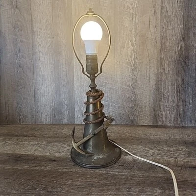 Brass Lamp Anchor Table 17 Inch Accent  Nautical Sailing Ship Rope Marine Antiqu - Image 1 of 4