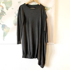Allsaints Dress Sago Cold Shoulder Size 2 US Long Sleeve Dark Gray Cotton Silk - Picture 1 of 16