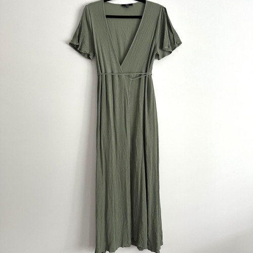 Maxi abito Lulus molto obbligato avvolgente stile RD3537A taglia media verde manica corta