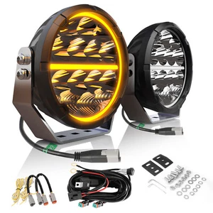 2X Black 6.5inch Round LED Driving Lights Halo DRL Spot Offroad SUV 4WD 12V 24V - Picture 1 of 11