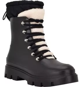 Marc Fisher LTD Freely Boots Lace Up Faux Fur Lug Sole Booties Black Size 9 NEW - Picture 1 of 8