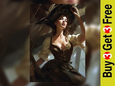 Captivating Pirate Queen 5"x7" Print on Matte Paper | Bold Nautical Fantasy Art - Image 1 of 4