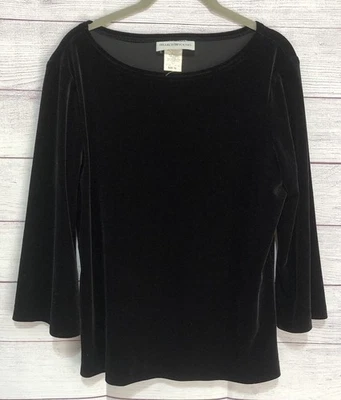 Top de terciopelo negro Sharon Young vintage escote barco manga 3/4 talla 10 usado en excelente estado Foto 1 de 4