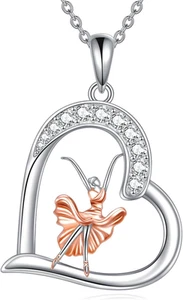 Tänzerin Halskette für Frauen Mädchen Sterlingsilber Herz Liebe Anhänger Schmuck Geschenke - Bild 1 von 6