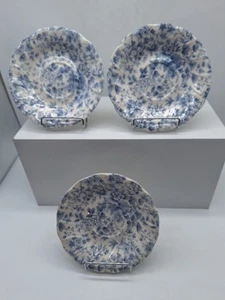 3 Nikko Geschirr Untertasse Teerosen Wirbelrand blau Blumen Japan Scheibenmuster - Bild 1 von 8