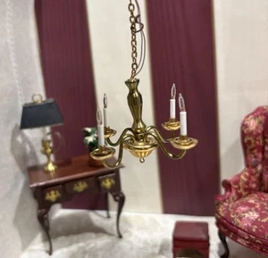 Lighting Bug Dollhouse Miniature Chandelier Gold 4 Arm 1:12 Scale 12 Volt Plug - Picture 1 of 5