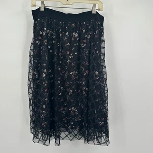 Damen Moody Mesh Blumen Midi Rock Größe L Cottage Noir Romantisch Feminin - Bild 1 von 8