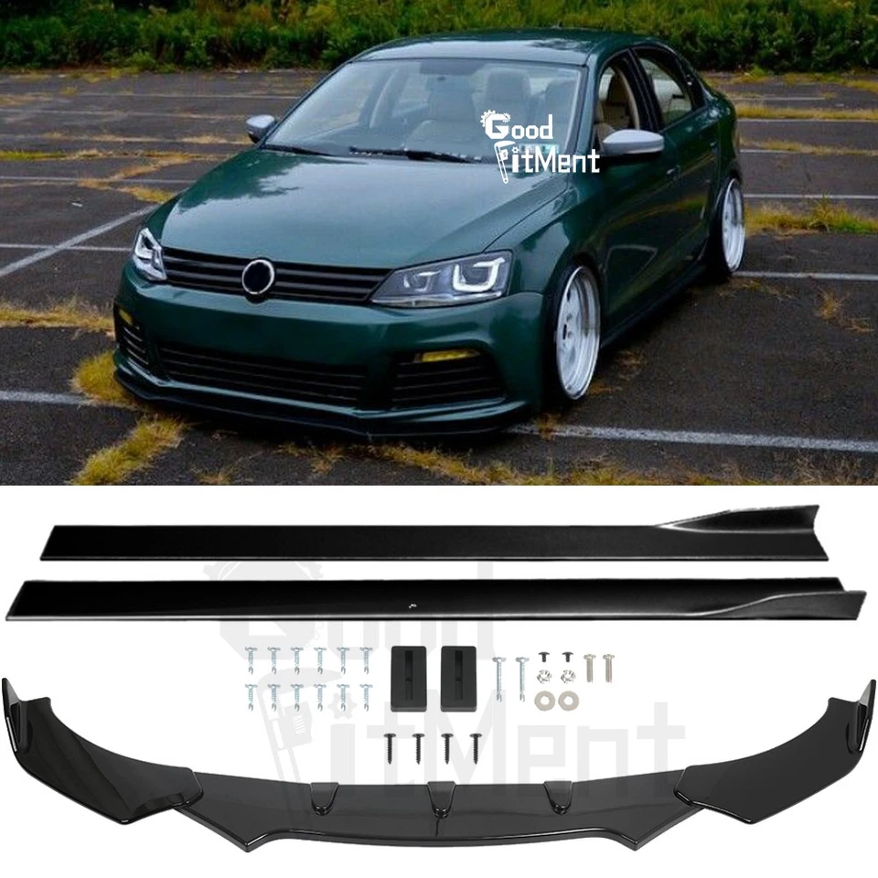 For Volkswagen Jetta 1980-2022 Front Bumper Lip + 2m Side Skirt Splitter Spoiler Foto 1 de 4