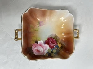 BEAUTIFUL Vintage Hand Painted Nippon Square Dish with Pink Roses-  Gold Accents - Picture 1 of 4