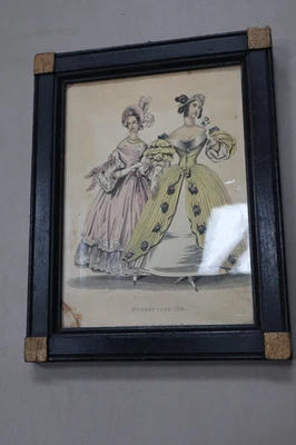 Antiguo marco de madera hecho a mano con impresión temprana y vidrio burbuja antiguo Foto 1 de 4