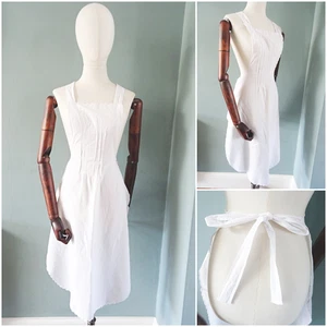 Vintage Maids Waitress Apron Pinny 1920s White Scallop Edge Cotton Ladies 20s - Foto 1 di 18
