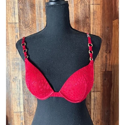 Sutiã Victorias Secret push up renda vermelha detalhe dourado 32C-novo com etiquetas - Imagem 1 de 4