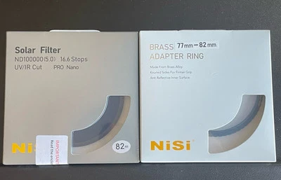 Filtro Nisi SolarPro Nano corte UV/IR ND100000 82mm + adaptador de latón 77-82mm - ¡Nuevo! Foto 1 de 4