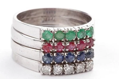 Vorsteckringe Emerald Sapphire Ruby Diamond 585 White Gold Ring # Foto 1 de 4
