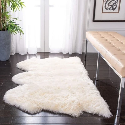 Alfombra Acento Colección Piel de Oveja - 3' x 5', Blanca, Hecha a Mano Rústica Glam Genui... Foto 1 de 4