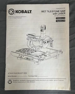 Kobalt Wet Tile/Stone Saw With Laser Model #KB7005 - Picture 1 of 1