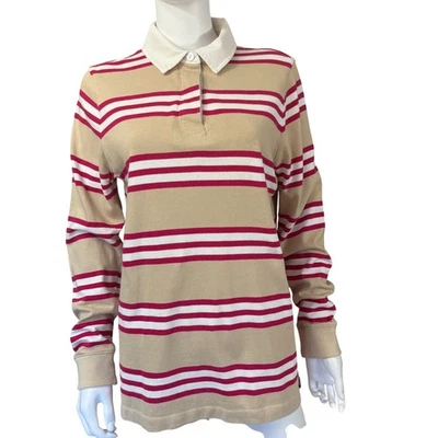 Camisa de rugby Lands' End para mujer M/T rosa beige a rayas etiqueta de Japón G19 513230 Foto 1 de 4