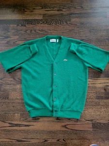 Vintage IZOD Lacoste Green Cardigan Sweater Crocodile Preppy Grandpa. Size XL. - Picture 1 of 14