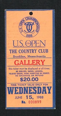 1988 US OPEN Golf ticket / pass Curtis Strange Nick Faldo golfing Brookline Mass Cover