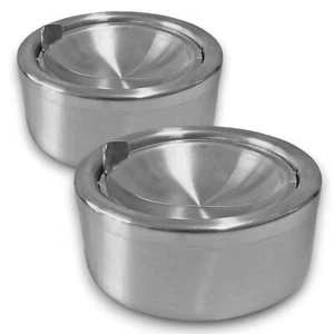 2X Aschenbecher Sturmaschenbecher Windaschenbecher Deckel Wind Ascher Edelstahl - Bild 1 von 8