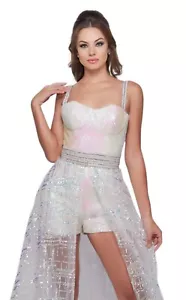Cassandra Stone by Mac Duggal Size 10 Sequin Rhinestone Romper w/ Dress $400 - Picture 1 of 14