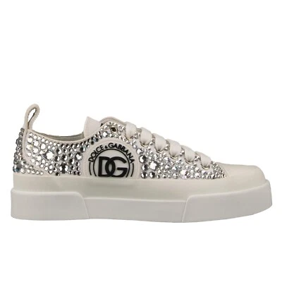 DOLCE & GABBANA PORTOFINO Crystal DG Logo Sneaker Shoes White - Image 1 of 4