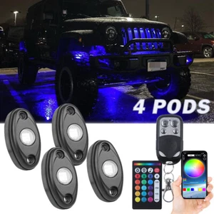 4Pods Blue LED Rock Light Underglow Kit Bluetooth For Jeep Truck ATV UTV RZR SUV - Imagen 1 de 17