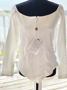 Good American Elfenbein gerippt Langarm komplett gefüttert Schulterfrei Body Anzug 6/2XL - Bild 1 von 24