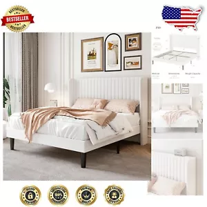 Chic Full Size Upholstered Bed with Wingback Headboard - No Box Spring Needed - Picture 1 of 11