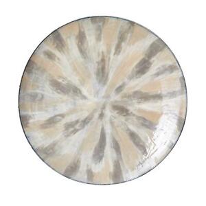 Large Enamel Metal Earth Tones Glossy Decorative Plate Cream Pearl White Modern