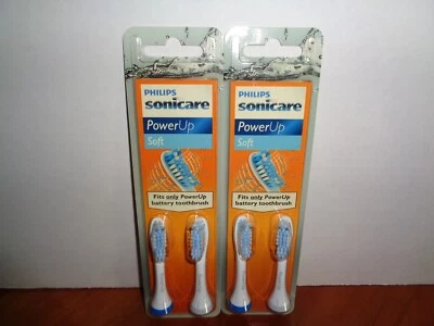 4 Philips Sonicare PowerUp Genuine Replacement Toothbrush Heads Soft 2 - 2 Packs - Image 1 of 3