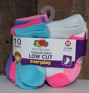 Fruit of the Loom Baby & Toddler Girls Low Cut Sock, 10 Pack, Assorted, Medium - Picture 1 of 2