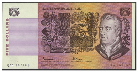 Australia 1985 Johnston/Fraser $5 Banknote R209b Gothic Serials gVF Condition #7 Cover